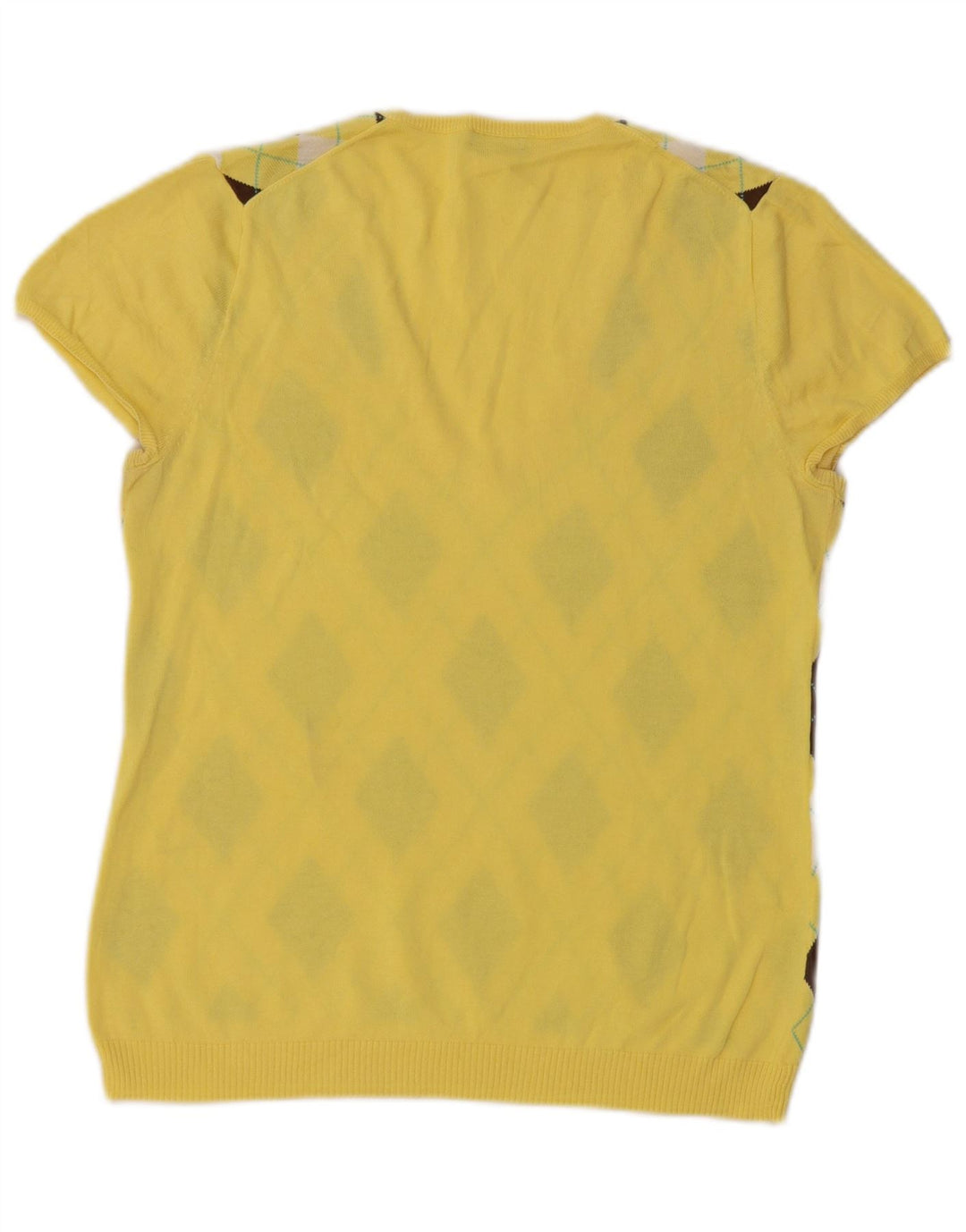 J. CREW Maglione da donna con scollo a V UK 12 Medio Giallo Argyle/Diamante