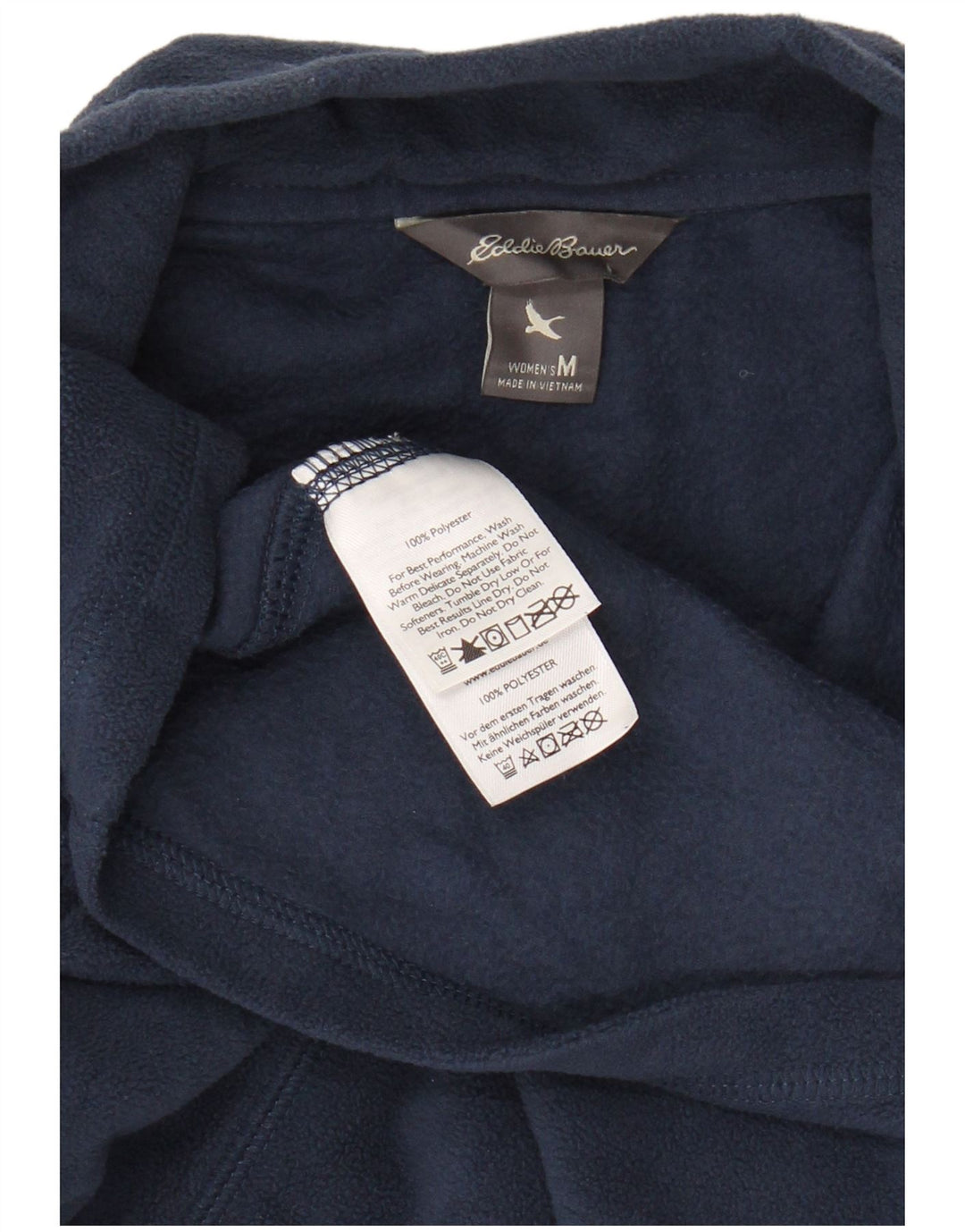 EDDIE BAUER Womens Zip Neck Fleece Jumper UK 14 Medium Navy Blue Polyester