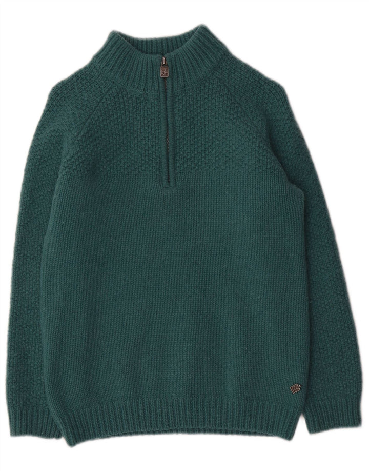 Maglione maglione con collo con zip da donna Weird Fish UK 10 piccolo lana verde