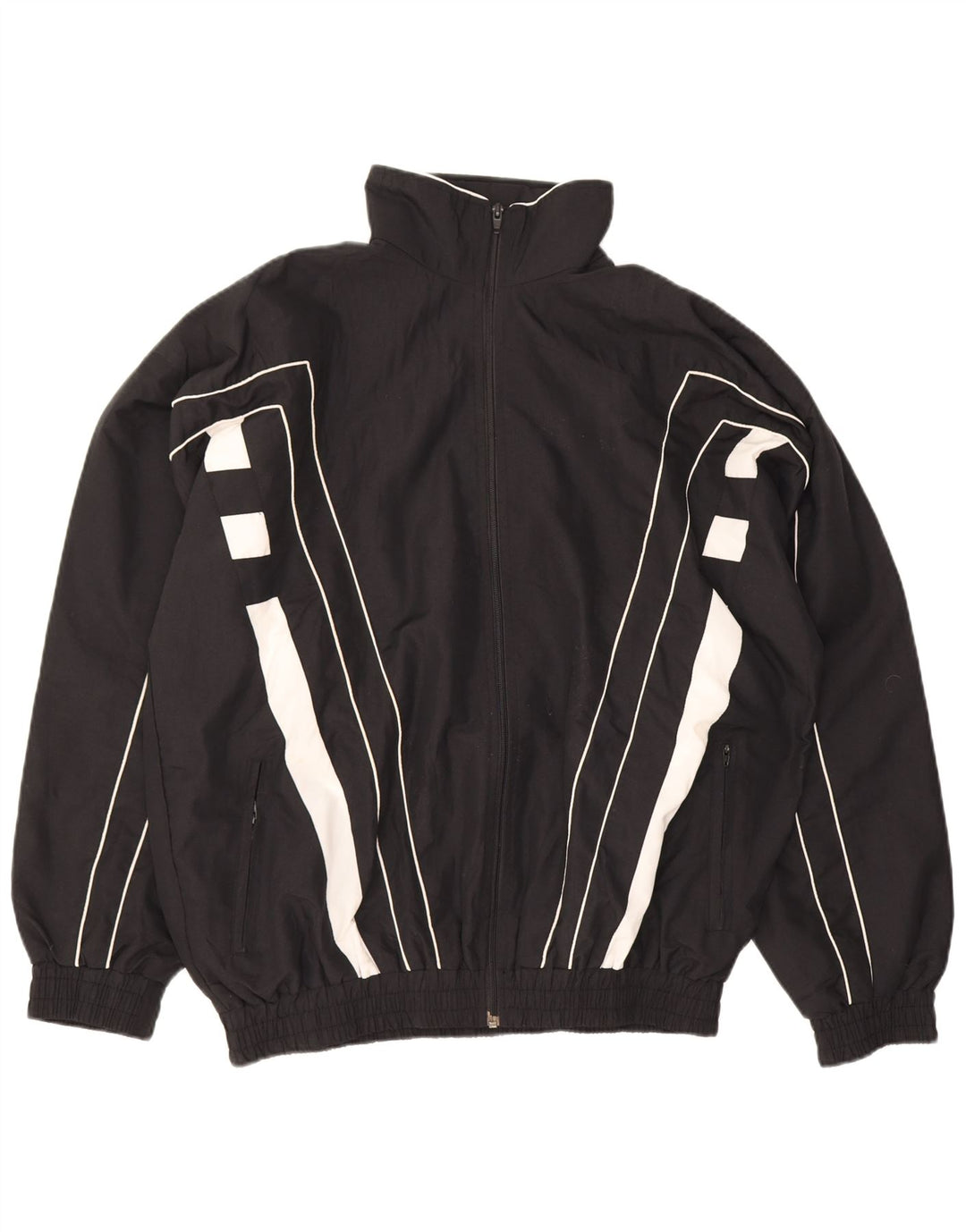 Giacca da ginnastica vintage da uomo, grande, in poliestere color block nero