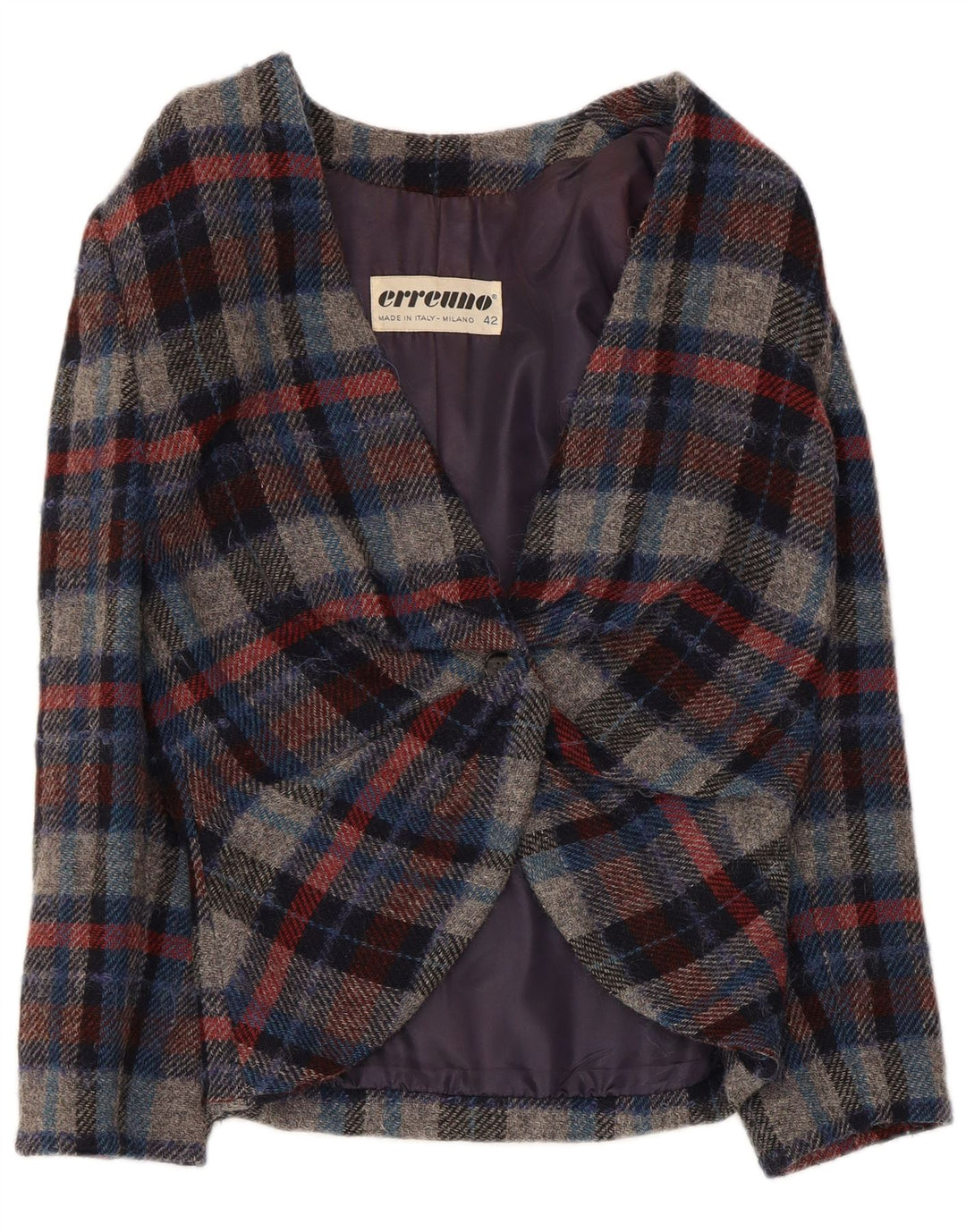 Giacca Blazer 1 Bottone Donna Erreuno IT 42 Media Lana a quadri Multicolore