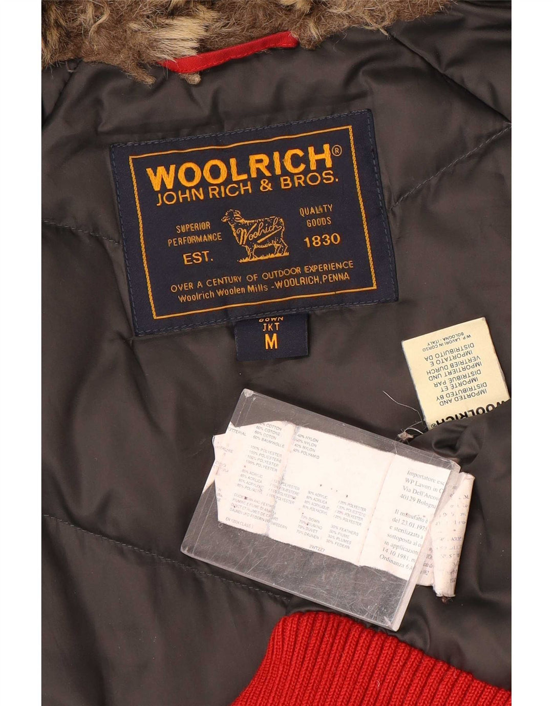 Giacca imbottita con cappuccio da donna Woolrich UK 14 nylon rosso medio