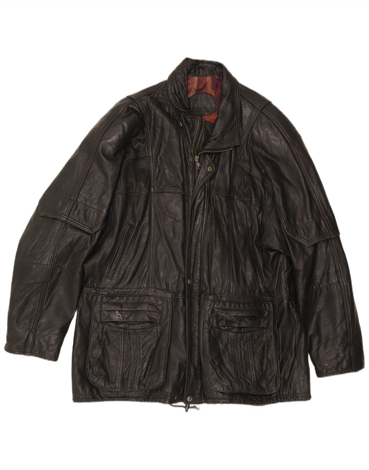 Giacca in pelle vintage da uomo UK 44 2XL Pelle nera
