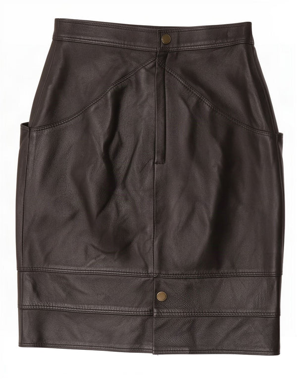 Gonna in pelle a vita alta da donna vintage IT 40 piccola W24 nera