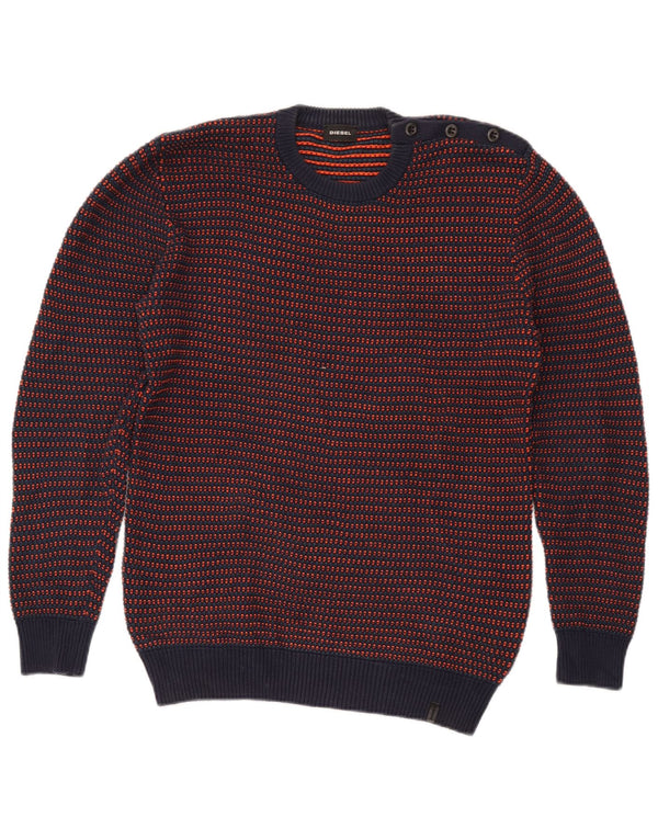 Maglione maglione girocollo da uomo Diesel in cotone a righe medie blu navy