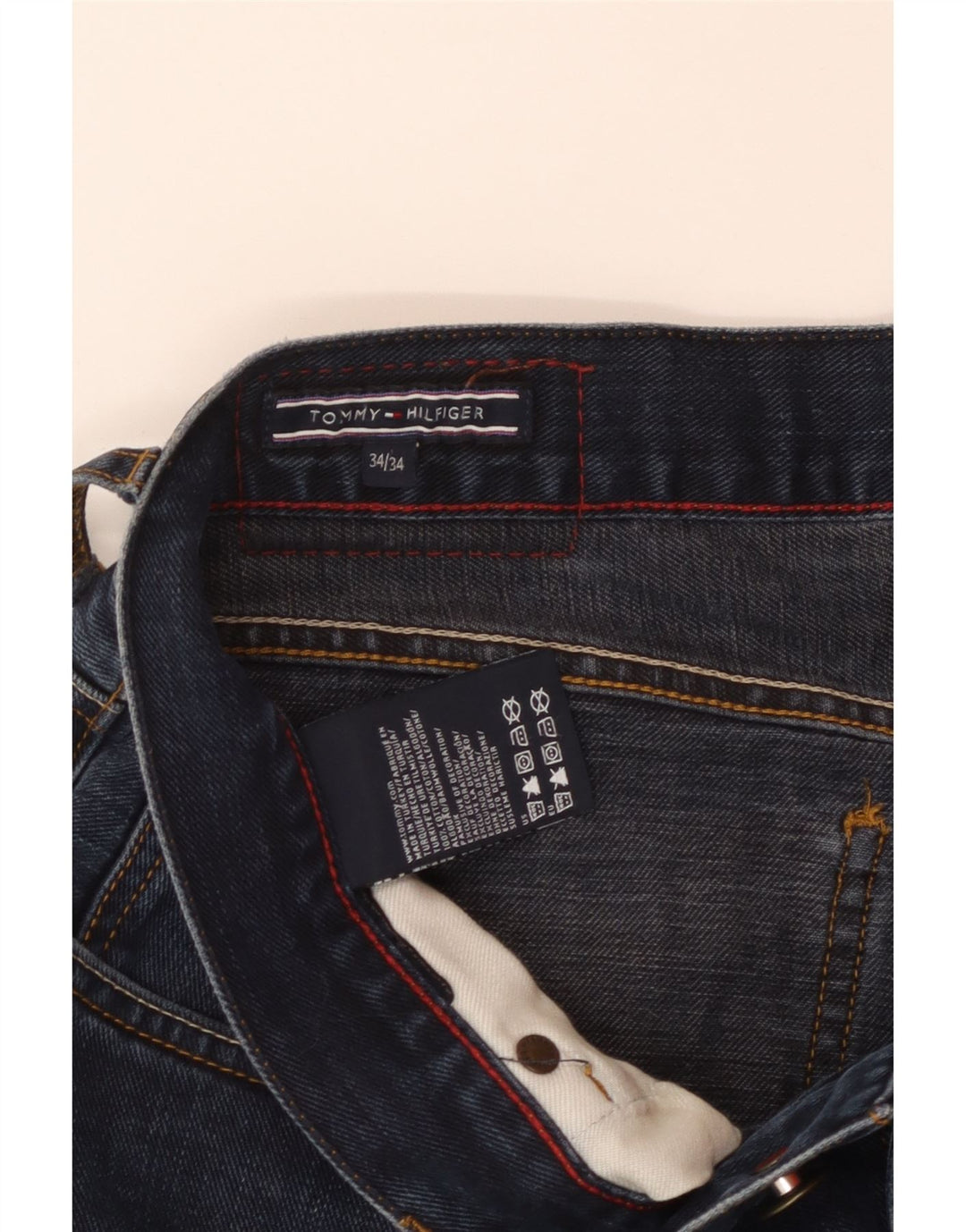 TOMMY HILFIGER Jeans dritti da uomo W34 L34 cotone blu navy
