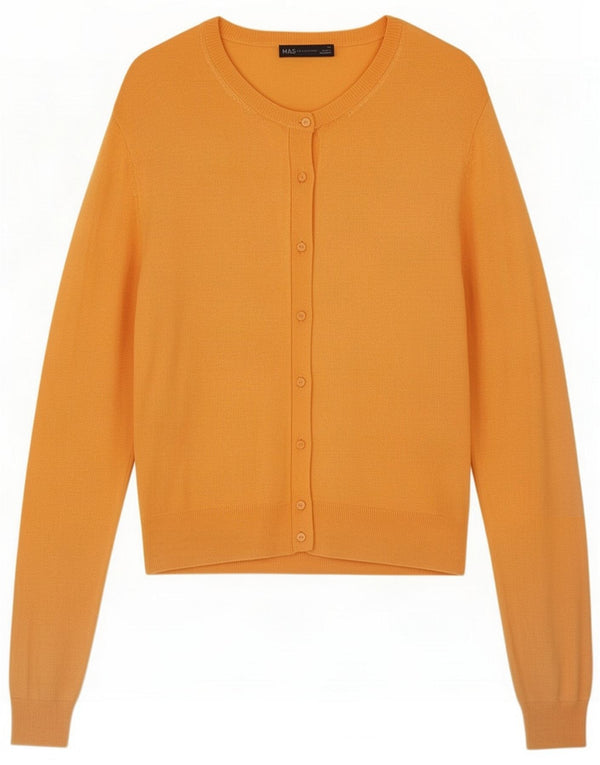 Marks & Spencer maglione cardigan da donna UK 14 grande arancione viscosa classico