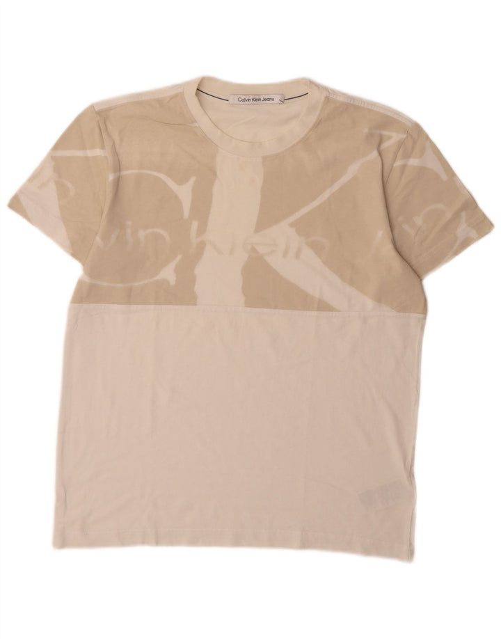 Maglietta grafica da uomo Calvin Klein Jeans Top in cotone bianco sporco medio