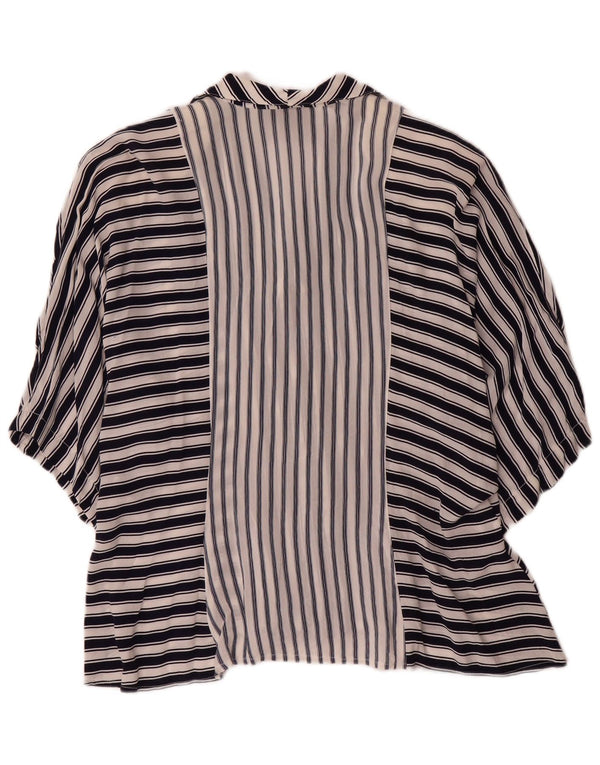 Camicetta vintage da donna a maniche corte UK 14 medio a righe blu navy