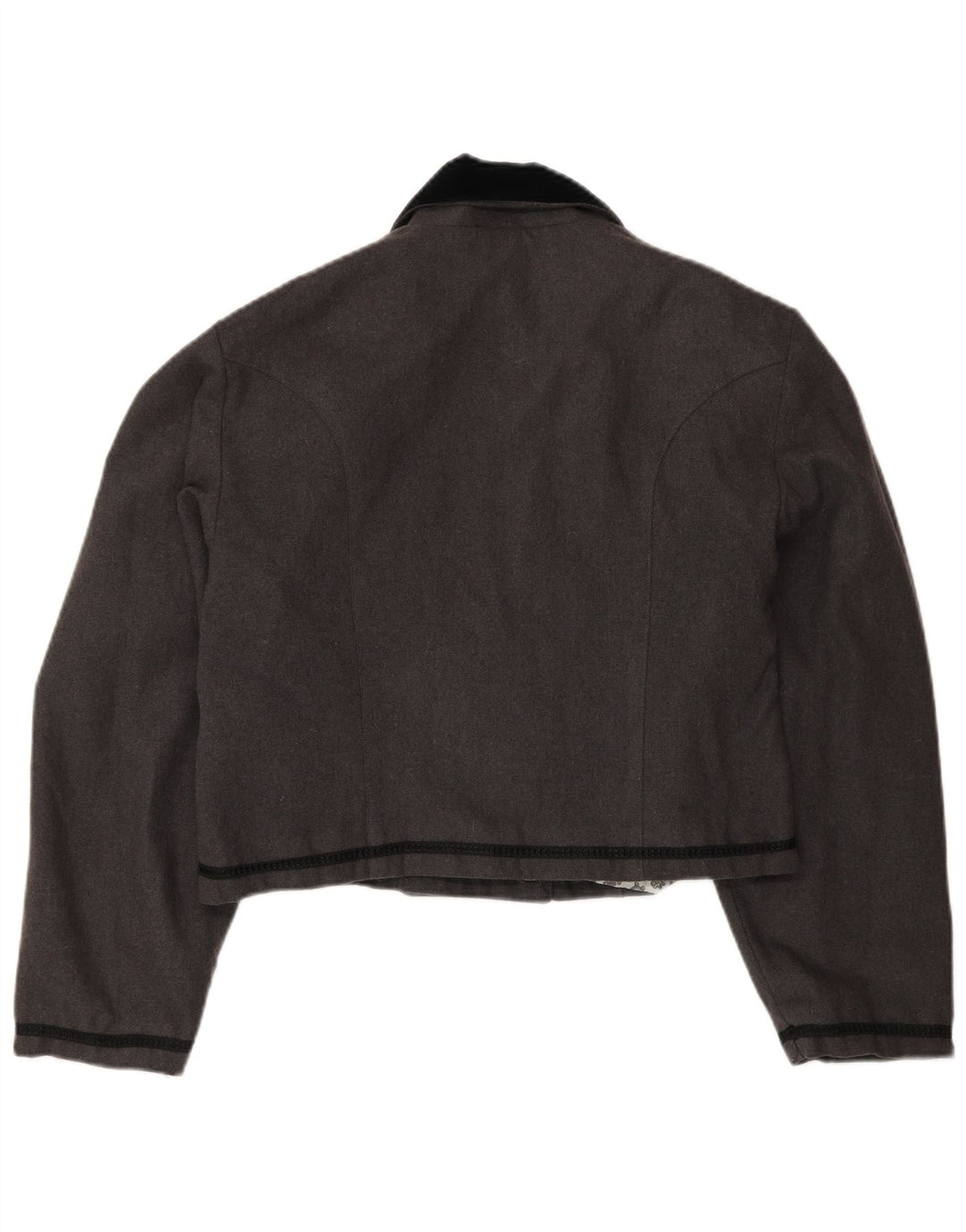 Giacca blazer corta da donna vintage UK 14 blocco colore grigio medio