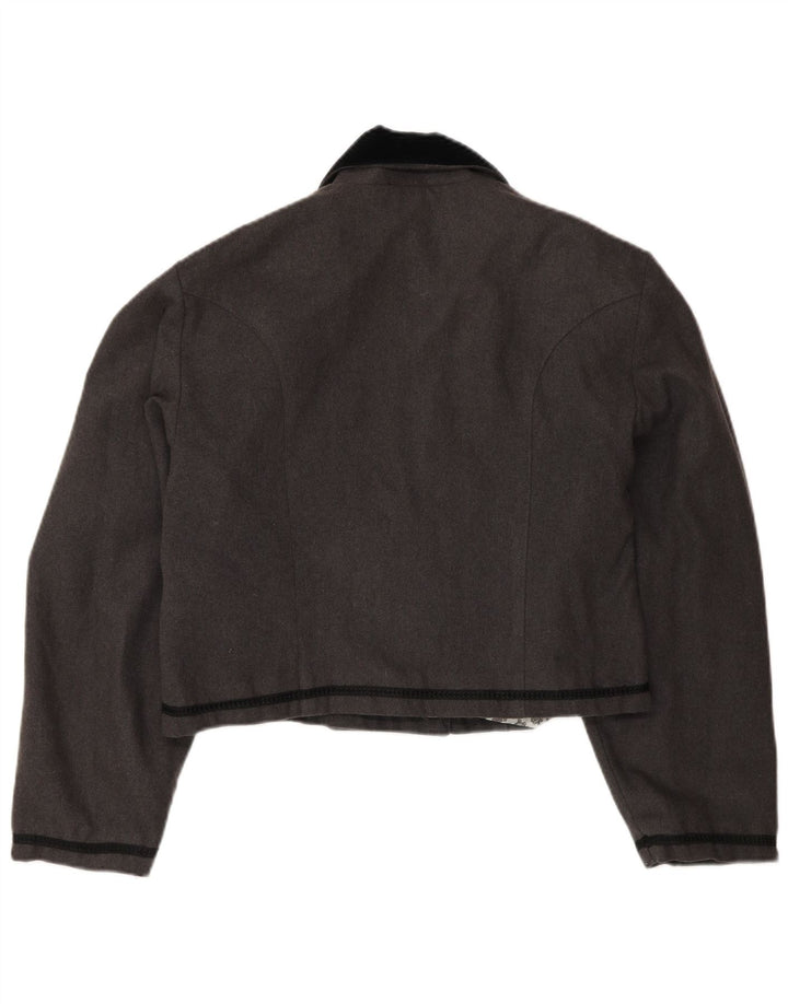 Giacca blazer corta da donna vintage UK 14 blocco colore grigio medio