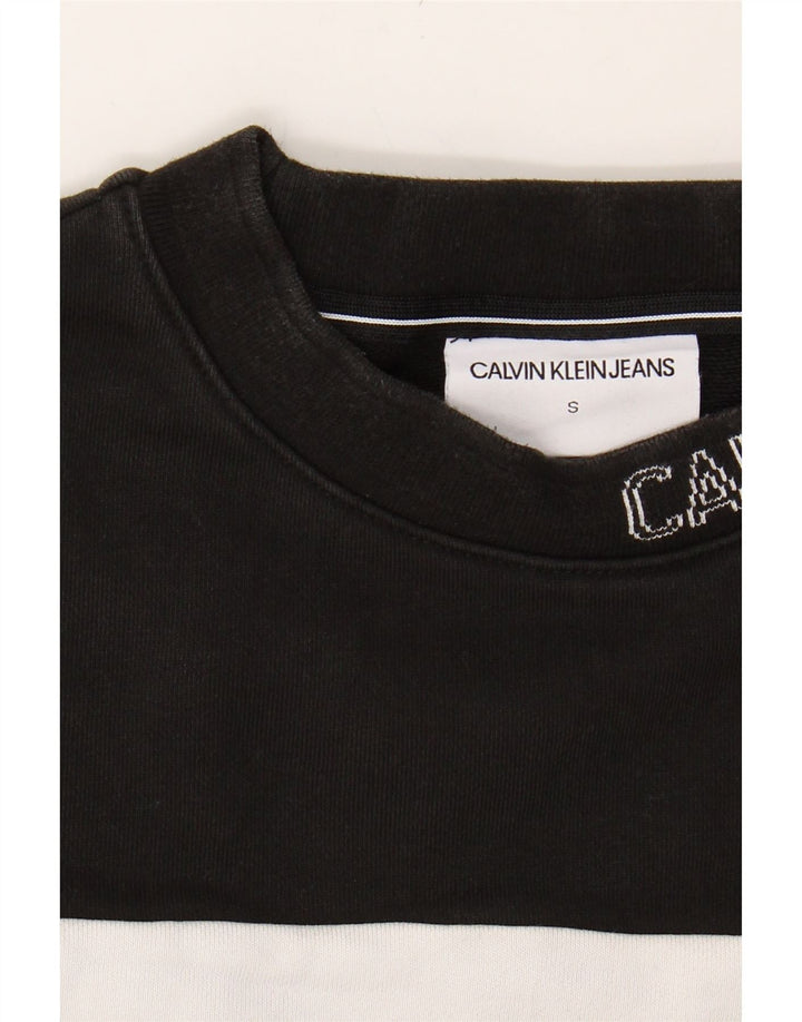 CALVIN KLEIN JEANS Mens Graphic Sweatshirt Jumper Small Black Colourblock Vintage Calvin Klein Jeans and Second-Hand Calvin Klein Jeans from Messina Hembry 
