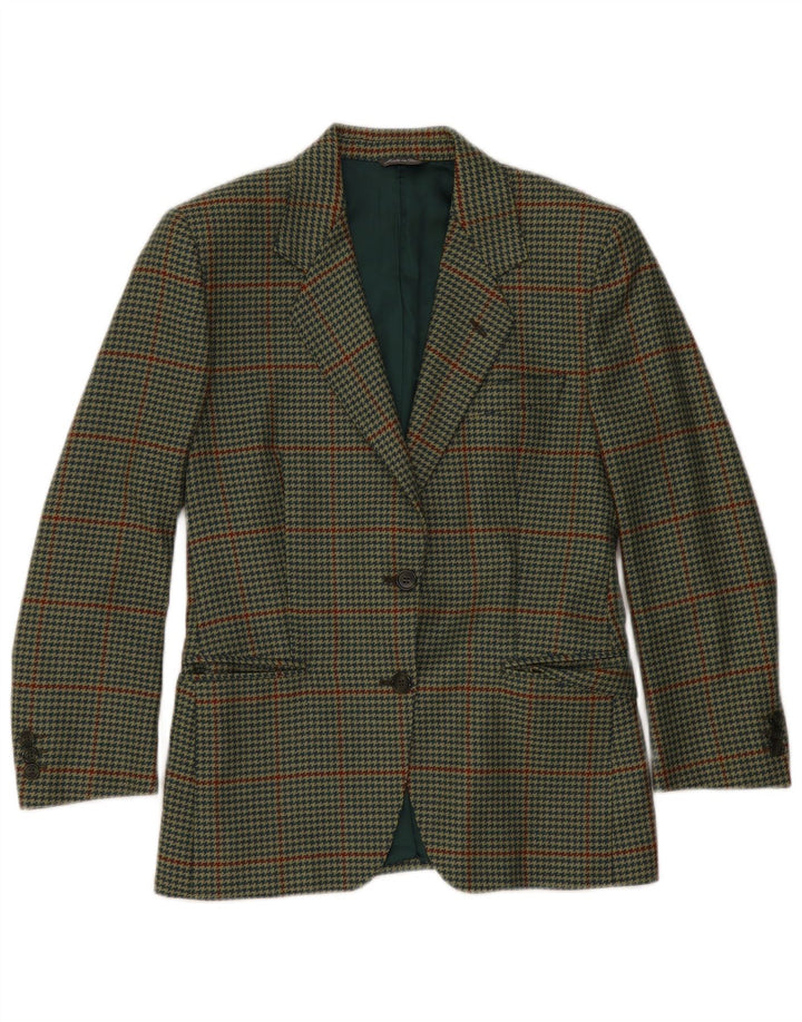 VINTAGE Womens 2 Button Blazer Jacket IT 40 Small Green Houndstooth Wool