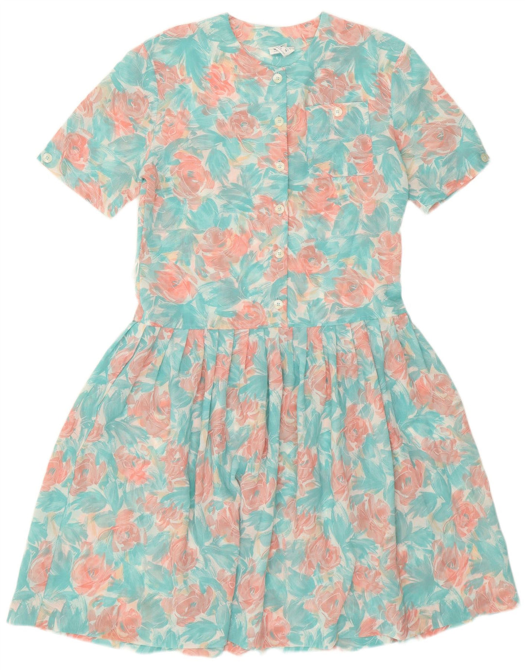 Abito scampanato da donna Eastex UK 12 Poliestere floreale turchese medio