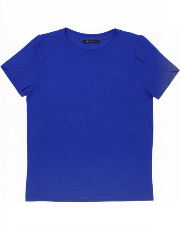 Marks & Spencer Womens T-Shirt Top UK 16 Large Blue Spotted Viscose