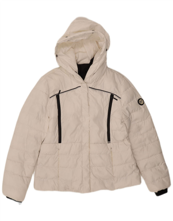Giacca imbottita con cappuccio da donna Superdry UK 14 grande poliestere bianco