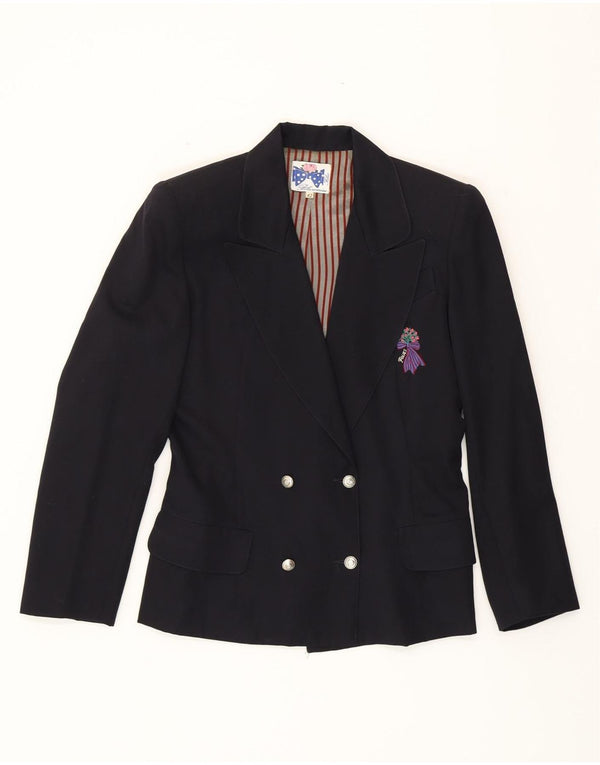 BLUMARINE Womens Double Breasted Blazer Jacket IT 42 Medium Navy Blue Wool