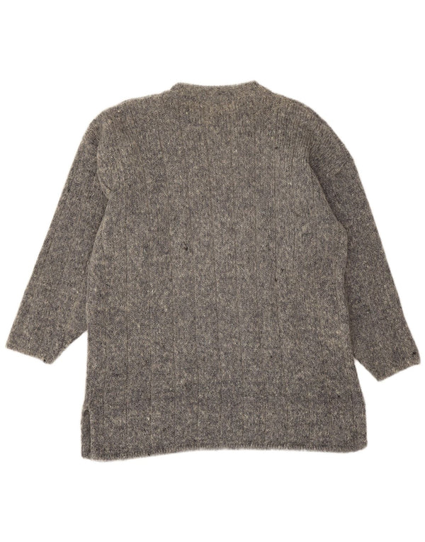 Maglione maglione girocollo girocollo lungo da donna vintage UK 16 grande seta grigia