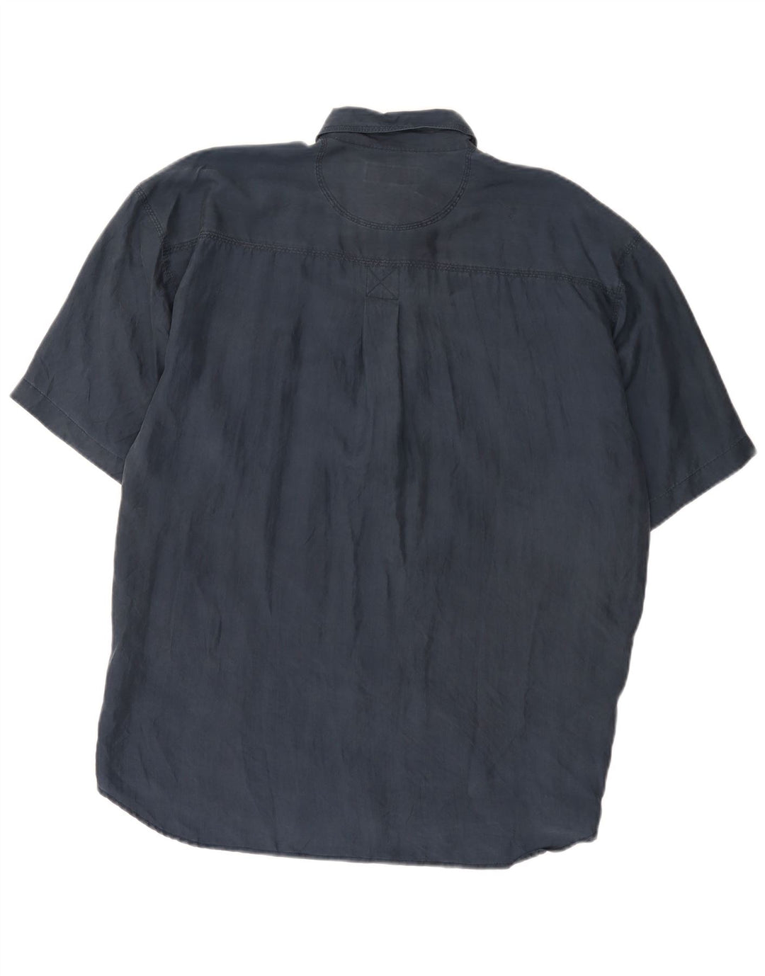 Camicia vintage da uomo a maniche corte grande in seta blu navy