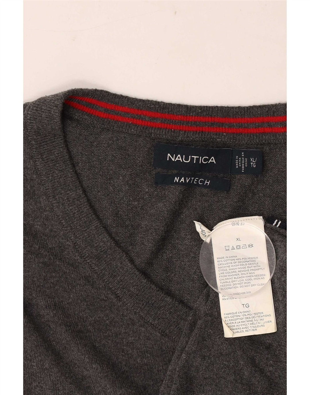 Maglione da uomo Nautica Navtech con scollo a V XL in cotone grigio