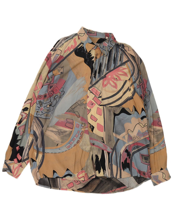 Camicia vintage da uomo oversize con motivo astratto, grande retrò multicolore