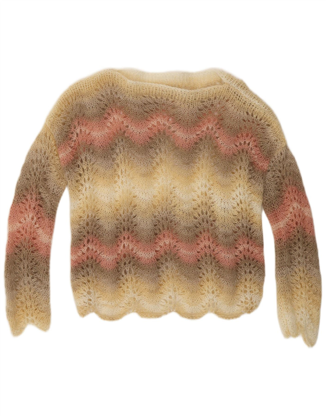 Maglione maglione con scollo a barca da donna VINTAGE UK 14 a righe multicolori medie