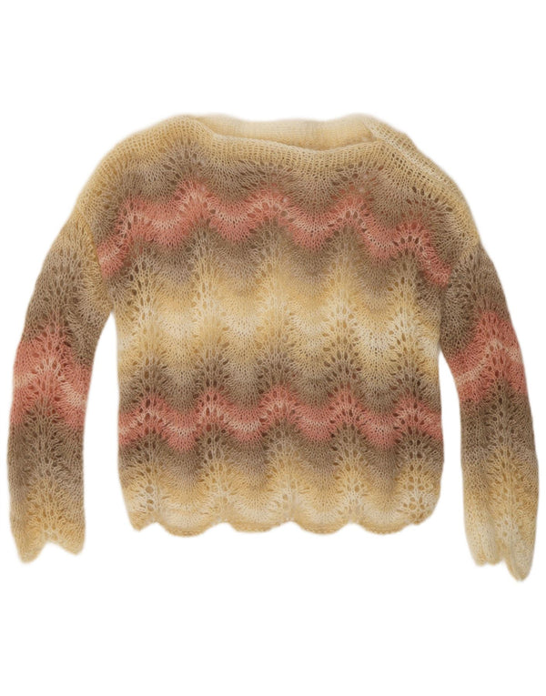 Maglione maglione con scollo a barca da donna VINTAGE UK 14 a righe multicolori medie