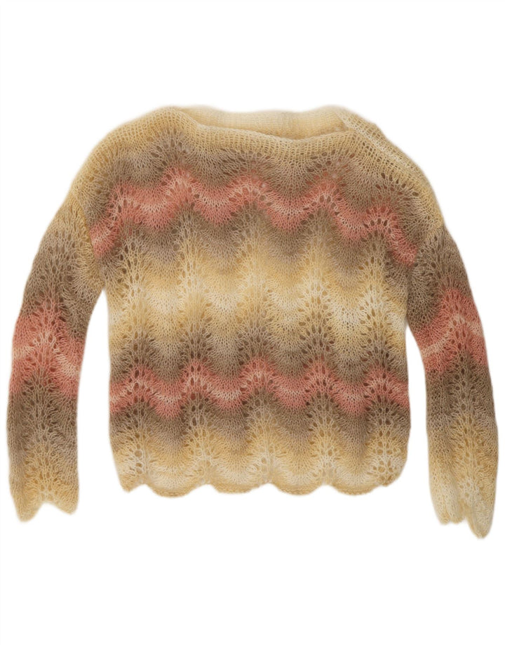 Maglione maglione con scollo a barca da donna VINTAGE UK 14 a righe multicolori medie