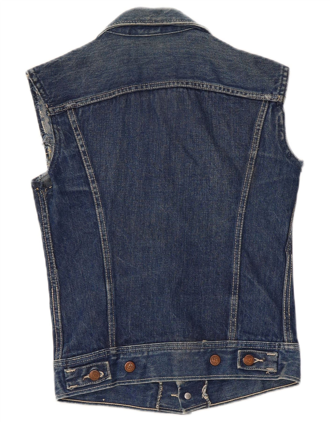 Gilet in denim vintage da donna UK 8 piccolo cotone blu