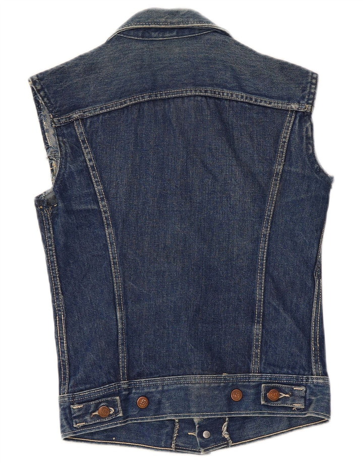 Gilet in denim vintage da donna UK 8 piccolo cotone blu
