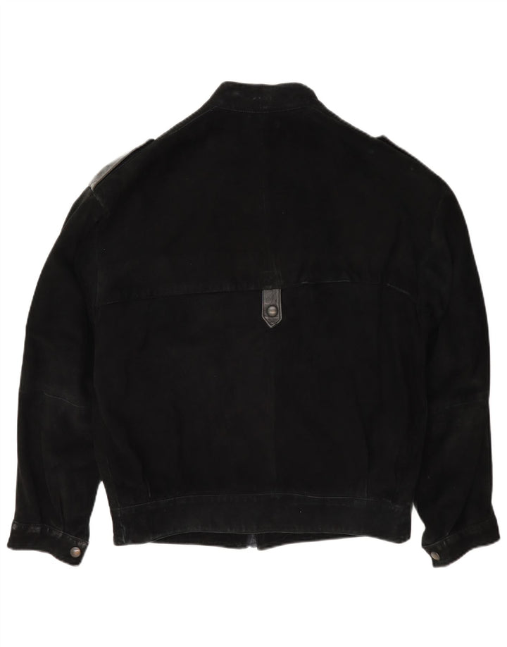 Giubbotto bomber militare vintage in pelle scamosciata da uomo IT 46 piccolo nero