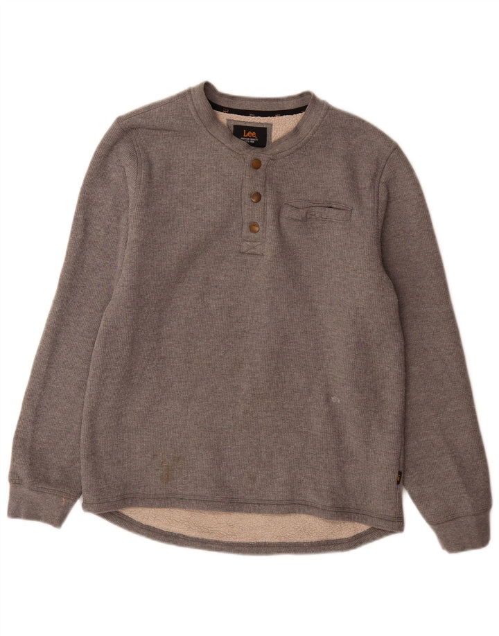 Felpa da uomo Lee con collo abbottonato, maglione piccolo in cotone grigio