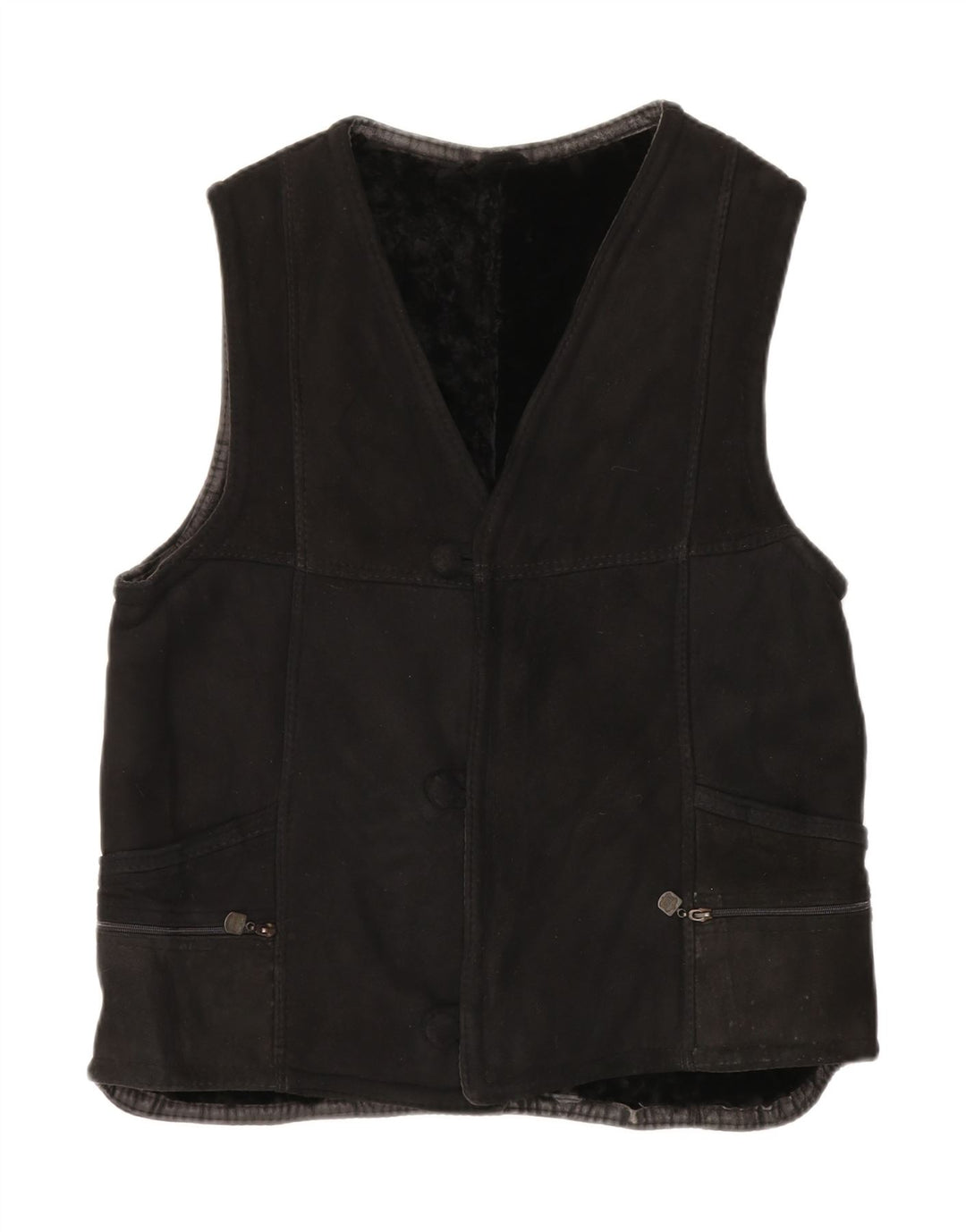 Gilet Sherpa da donna vintage UK 14 grande nero