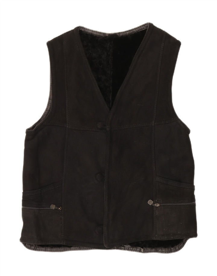 Gilet Sherpa da donna vintage UK 14 grande nero