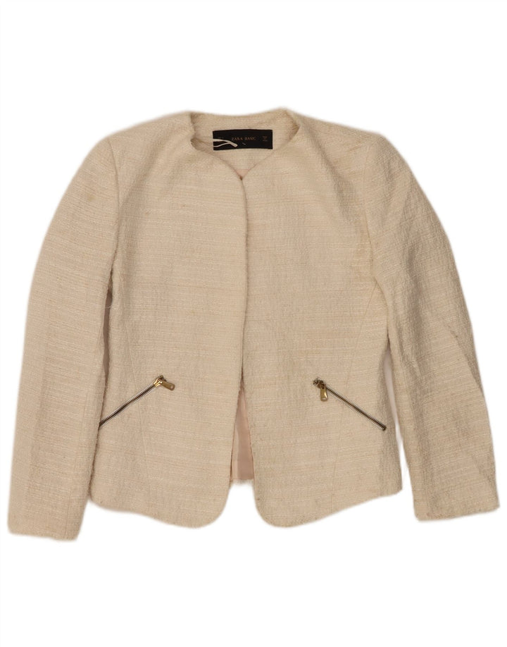 Giacca blazer aperta da donna Zara UK 10 piccola in poliacrilico bianco sporco