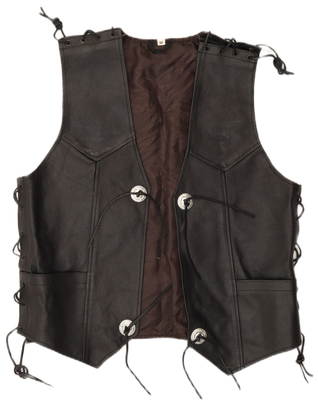 Gilet in pelle da uomo vintage da motociclista nero medio
