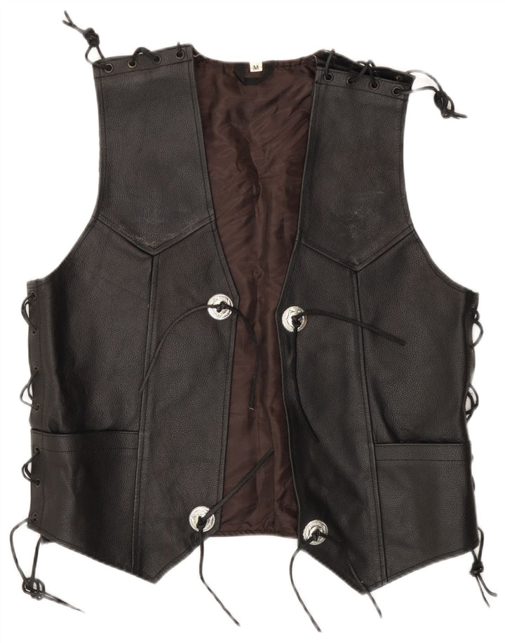 Gilet in pelle da uomo vintage da motociclista nero medio
