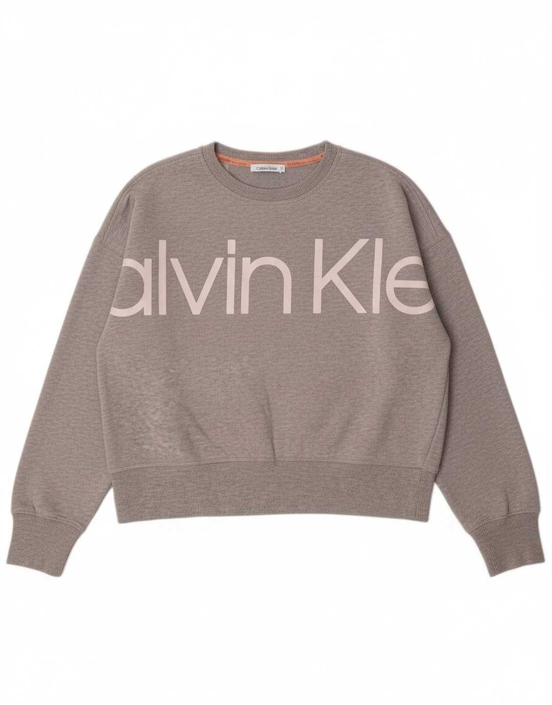 CALVIN KLEIN Womens Oversized Crop Sweatshirt Jumper UK 14 Medium Grey