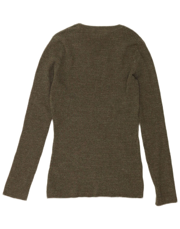 Maglione maglione con scollo a barca da donna Fat Face UK 12 Cotone chiazzato color kaki medio