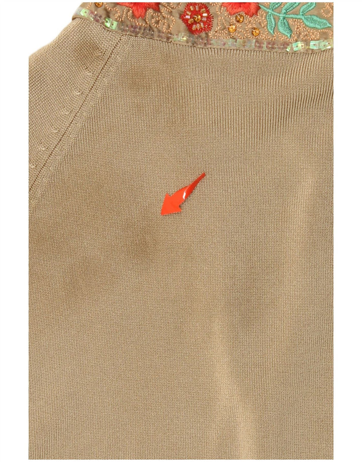 KAREN MILLEN Maglione cardigan con maniche a 3/4 da donna UK 10 Piccolo Beige Viscosa