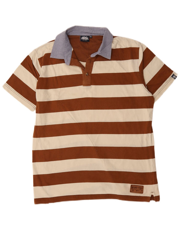 Polo da rugby da uomo Weird Fish XL in cotone a righe marroni