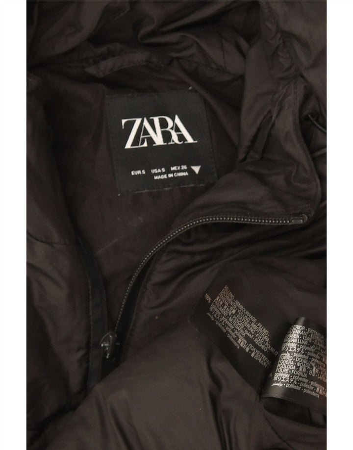 Giacca imbottita oversize con cappuccio corta da donna Zara UK 10 piccola poliestere nero