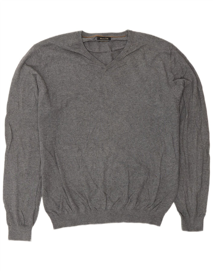 Massimo Dutti Maglione da uomo con scollo a V XL in cotone grigio