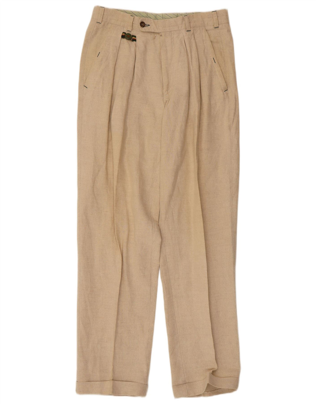 Pantaloni da abito da uomo con pedge VINTAGE IT 46 Small W32 L31 Lino beige