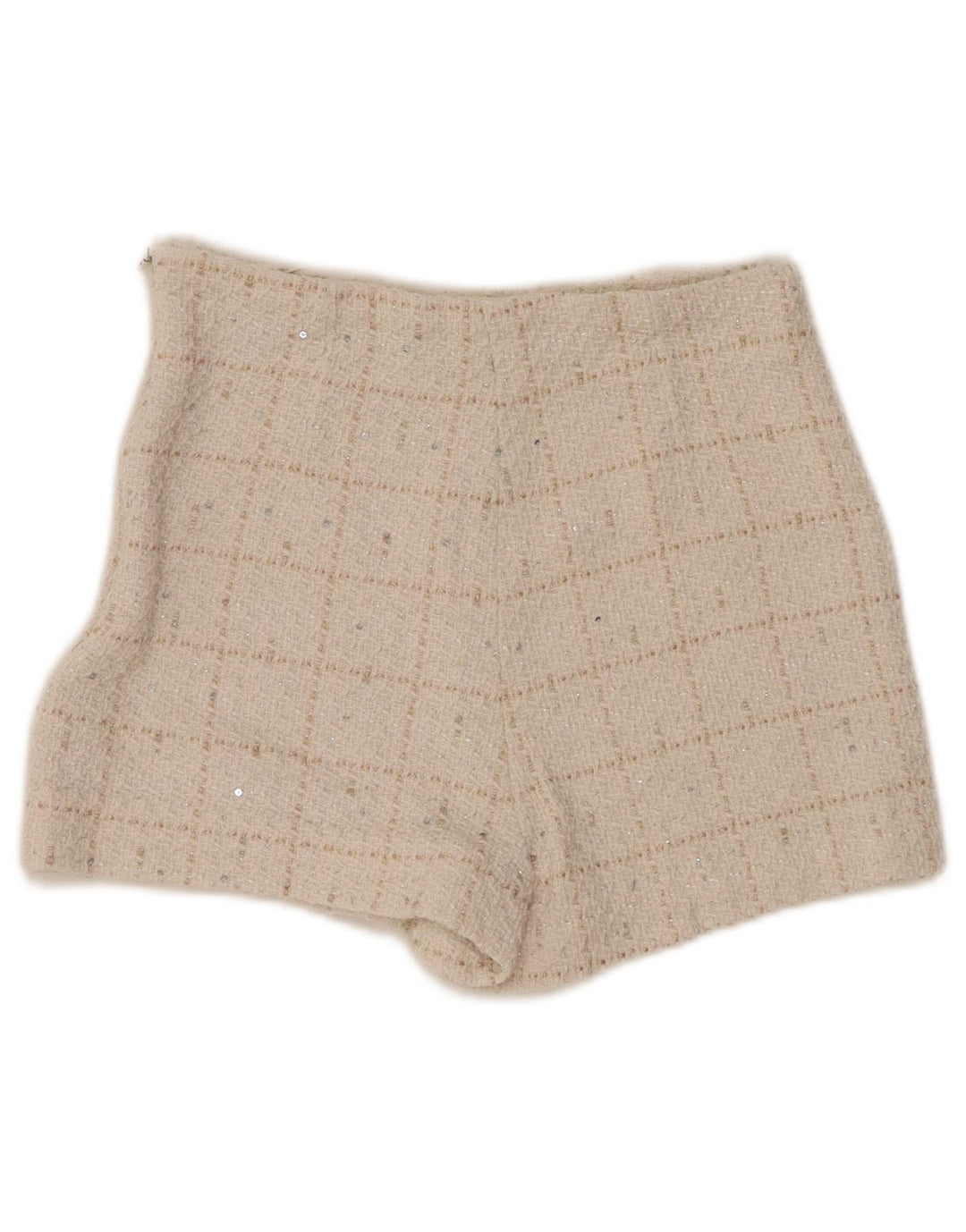 Pantaloncini casual a vita alta da donna ZARA XS W24 bianco sporco a quadri