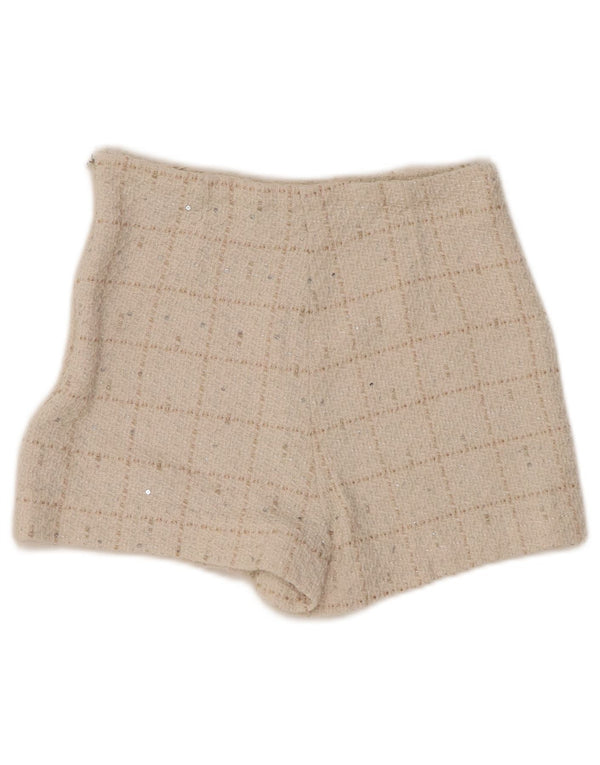 Pantaloncini casual a vita alta da donna ZARA XS W24 bianco sporco a quadri