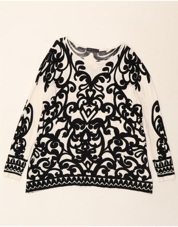 Marks & Spencer Top da donna a maniche lunghe UK 16 Large White Paisley Viscose