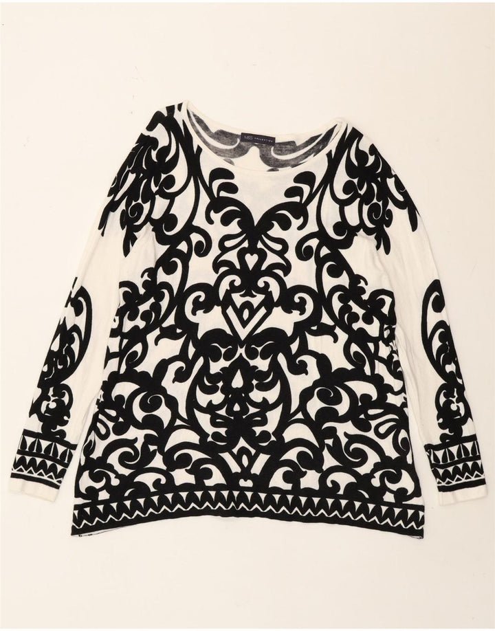 Marks & Spencer Top da donna a maniche lunghe UK 16 Large White Paisley Viscose