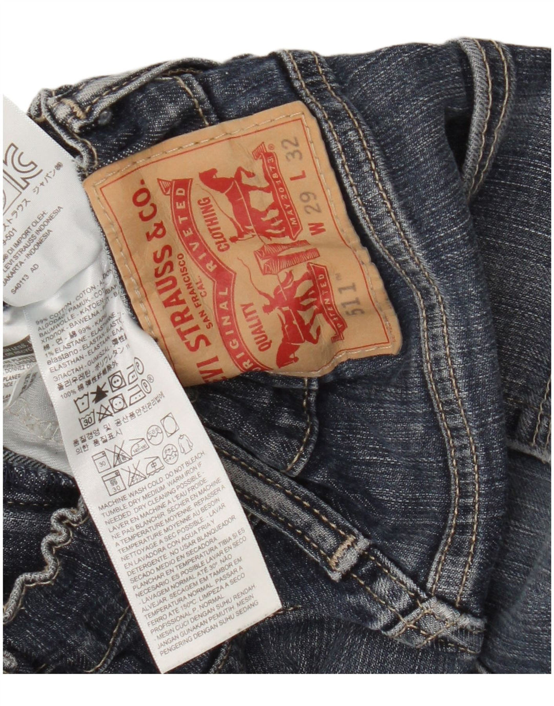 Jeans Levi's Uomo 511 Slim Distressed W29 L29 Cotone Blu