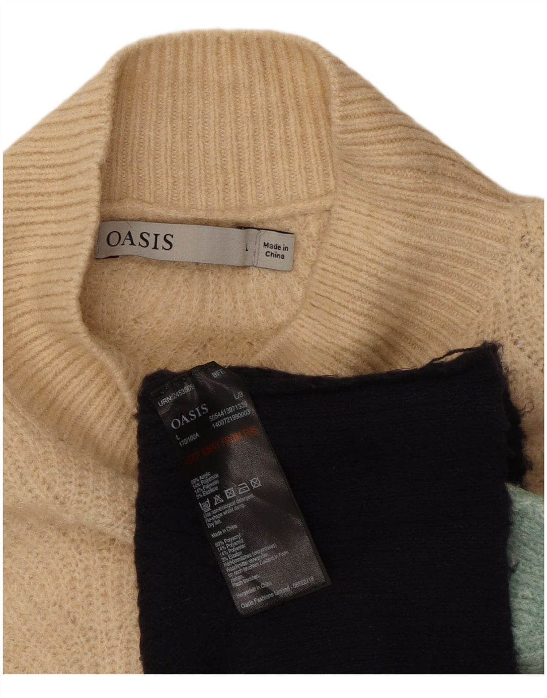 Maglione maglione da donna con collo dolcevita Oasis UK 16 grande multicolore